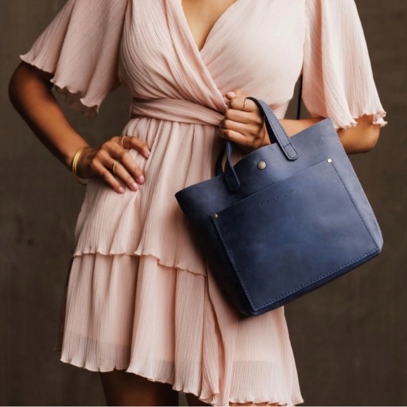 Portland Leather Mini Crossbody Tote Bag- Deep Water - Picture 7 of 7